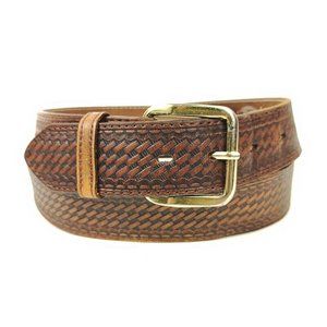 Nocona Belt Brown Men's 45 Basket Weave Cowboy Tooled Leather Vintage